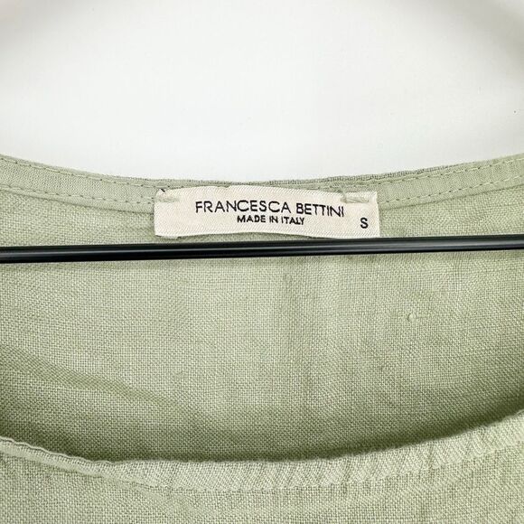 Francesca Bettini Lightweight Linen Boxy Top Short Sleeve Sage Green Women's S - Picture 5 of 6